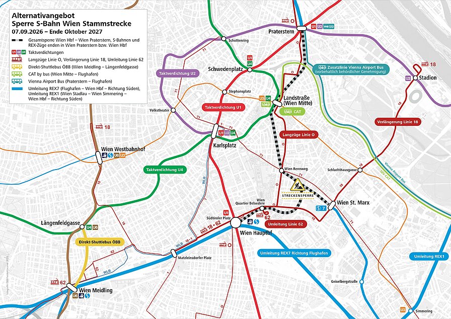 Hauptsperre 2026 - Alternativangebot Wien 7. September 2026 bis Ende Oktober 2027